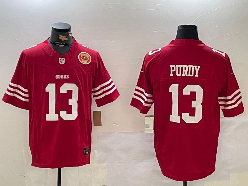 Men San Francisco 49ers 13 Purdy Red Three generations 2024 Nike Vapor Limited NFL Jersey style 4